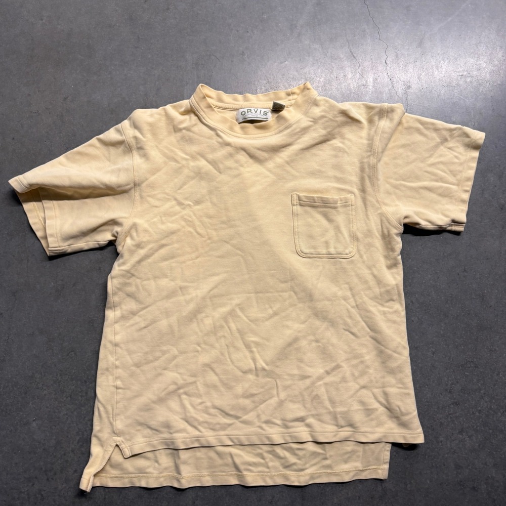 Orvis Sporting Traditions Mens Medium Yellow Cotton Pocket T-Shirt Short Sleeve